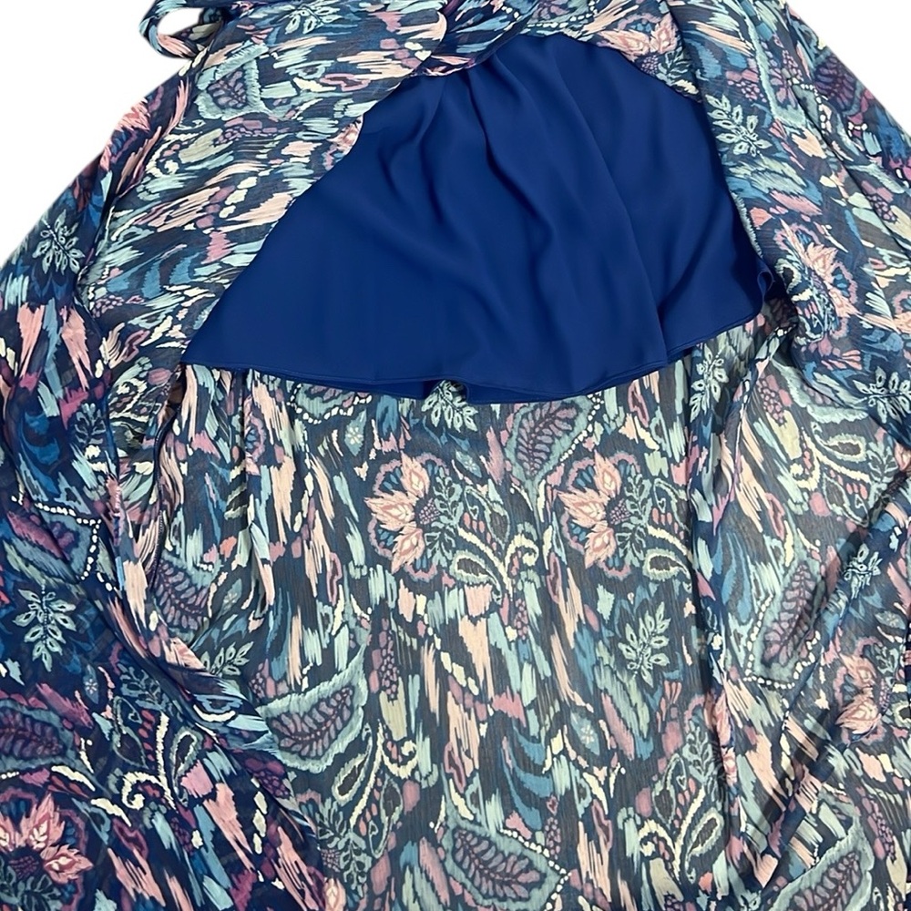 NWT Ramy Brook Exclusive Printed Marion Maxi Dress Blue Pink Pockets XS - Picture 10 of 12